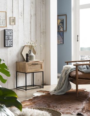 SIT-Möbel Beistelltisch Cane Mango natur Rattan im Boho Stil 45 x 57 x 35 cm