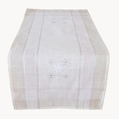 Tischläufer 40 x 90 cm Tischdecke Tisch Deko beige Landhaus Weihnachten silber