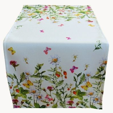 Tischläufer kurz 40 x 90 cm Tischdecke Deko Sommer Frühling weiß bunt Blumen