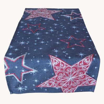Tischläufer dunkel grau 40 x 85 cm Tischdecke Weihnachten Sterne rot silber kurz