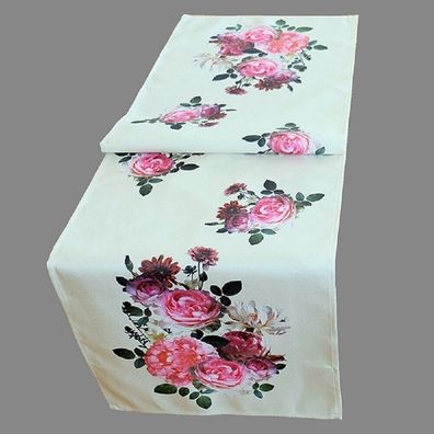 Tischläufer 40 x 140 cm Tischdecke Tischdeko Sommer bunt Blumen Rosen rosa creme