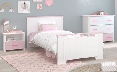 Kinderzimmer Möbel Set weiß rosa Mädchen Bett 90x200 Kommode Parisot Biotiful
