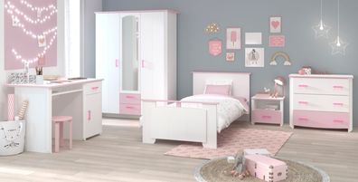 Kinderzimmer Möbel komplett Set 5-teilig Parisot Biotiful13 in weiß und rosa Mädchen