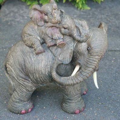 Dekofigur Elefant Elefantenmama Elefantenmutter Elefantenbaby Tierfigur grau