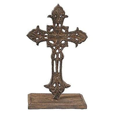 Dekoratives Kreuz im Antik Stil, braun Metall, H. 22 cm