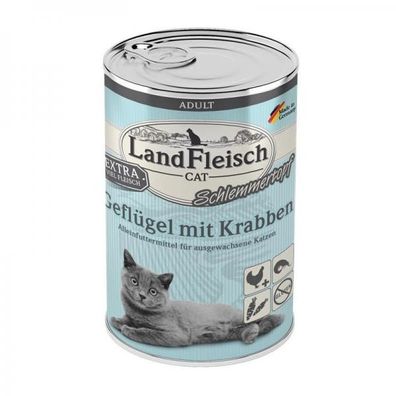 LandFleisch Cat Adult Schlemmertopf mit Geflügel & Krabben 400 g (Menge: 6 ...