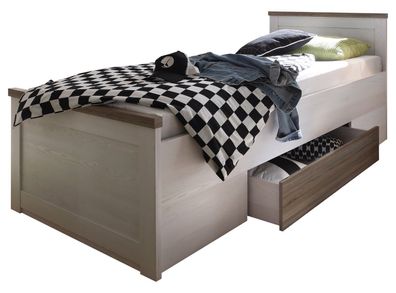 Komfortbett 100x200 cm Pinie weiß / Trüffel Einzelbett Komforthöhe Kinderbett