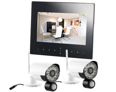 VisorTech DSC-720. mc Funk Überwachungs-Set mit 2 schwarz-weißen HD-IP-Kameras + Mon