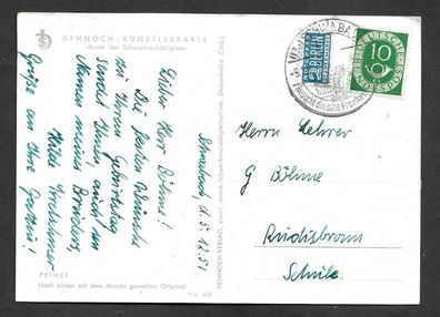 Karte BRD gelaufen von Schwabach nach Rüdisbronn Geburtstagskarte 5.12.51