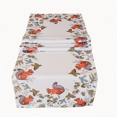 Tischläufer 40 x 140 cm Tischdecke Tischdeko Herbstdeko Eichhörnchen Tischband