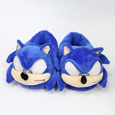 Herren Damen Sonic The Hedgehog Plüsch Hausschuhe Winter Slippers Blau Größe35-42