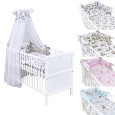 Babybett Kinderbett Natalie 140×70 Weiß Bettwäsche Komplett Set