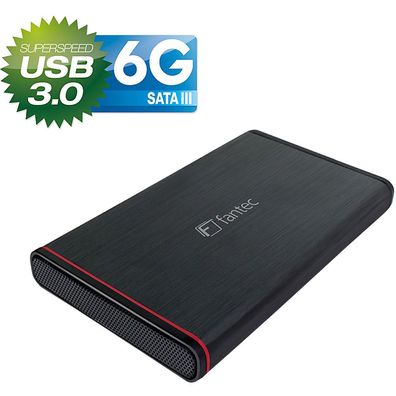 FANTEC 225U3-6G, externes 2.5"-SATA-Gehäuse, USB 3.0, Aluminium, schwarz