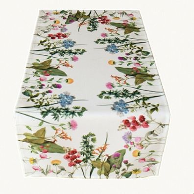 Tischläufer 40 x 90 cm Tischdecke Sommer Frühling weiß bunt Blumen Tischdeko