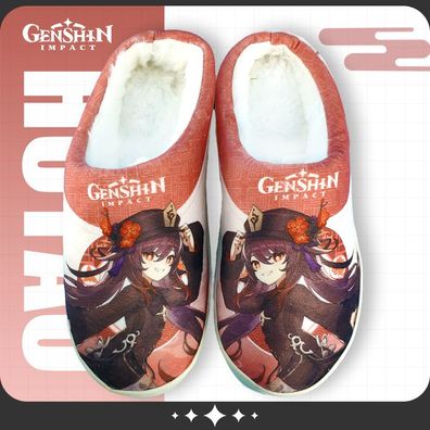 Herren Damen Genshin Impact Hutao Plüsch Hausschuhe Warm Slippers Größe41-42