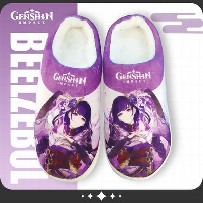 Herren Damen Genshin Impact Beelzebul Plüsch Hausschuhe Warm Slippers Größe41-42