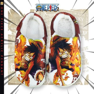 Herren Damen One Piece Monkey D. Luffy Plüsch Hausschuhe Warm Slippers Größe41-42