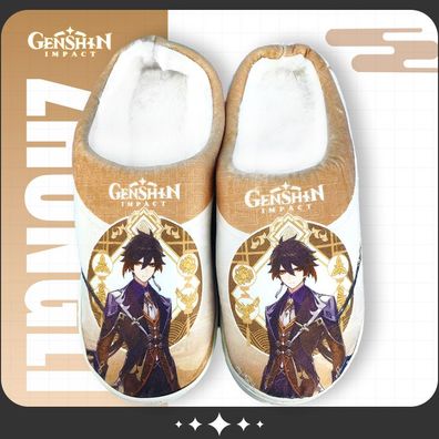 Herren Damen Genshin Impact Morax Plüsch Hausschuhe Warm Slippers Größe41-42