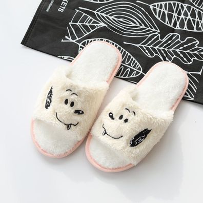 Damen Snoopy Süße Plüsch Hausschuhe Peanut Warm Slippers Weiß Größe35-39