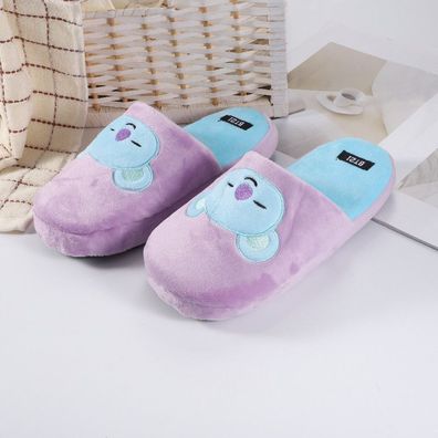 Kpop Herren Damen BT21 Koya Plüsch Hausschuhe BTS Warm Slippers Lila Größe36-42