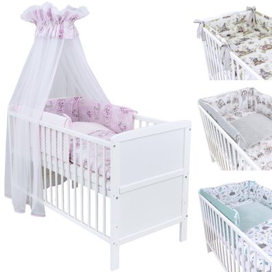 Babybett Kinderbett Weiß 140×70 Sterne grau Bettwäsche Bettset komplett 