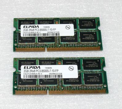 Elpida 2x 2GB 2Rx8 PC3 8500S 7 10FP HP ACER ASUS Memory Ram Speicher