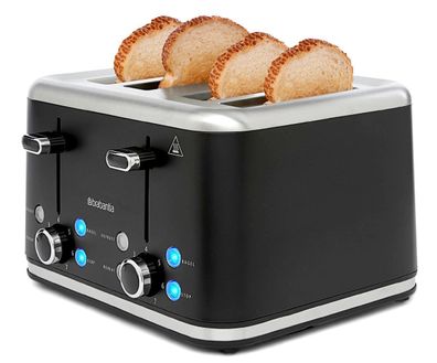 Brabantia Designer Toaster 4 Schlitz 1800W 7 Stufen Brotaufsatz Black Edelstahl