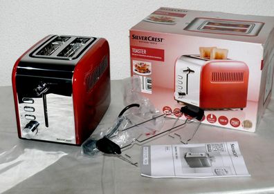 SC STEC1000A1 Design Toaster Doppelschlitz 1000W 6 Stufen Brotaufsatz Rot Chrom