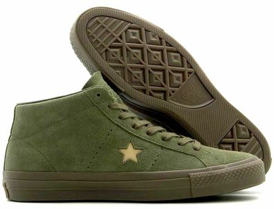 Converse 157869C ONE STAR PRO MID Rau UP Leder Schuhe Sneaker 45 Oliv Braun Gold