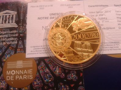 Original 200 euro 2013 PP Frankreich Notre dame de paris 1 Unze Gold 31,1g 999er Gold