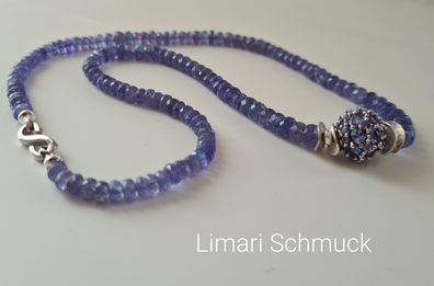 Limari Schmuck Tansanit-Kette Collier AAA 43 cm Hakenschließe Silber 925 rhodiniert