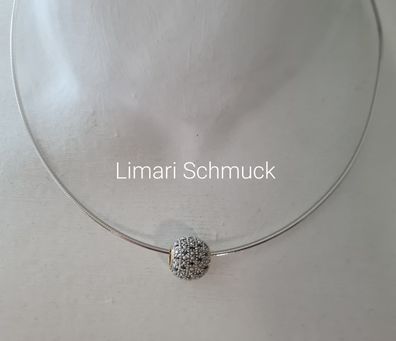 Limari Schmuck Omega Halsreif 43 cm Weißgold 585 mit Diamant Kugel 585 Vintage