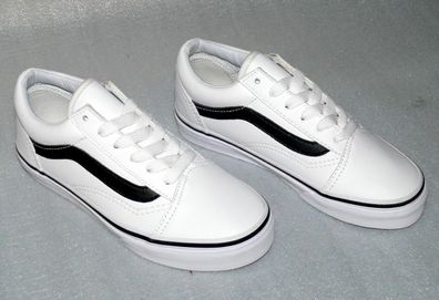Vans UY Old Skool Classic TUMBLE U'S Echt Leder Schuhe Sneaker 31 UK13 True Weiß