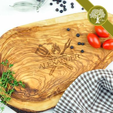 Steakbrett aus Olivenholz | Personalisiertes Servierbrett | Holzbrett