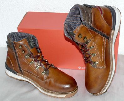 Mustang ZIP Warme Herbst Winter Leder Schuhe Boots Stiefel Futter 42 Cognac N47
