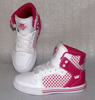 Supra Vaiders S11210K HI Cut Kinder Schuhe Freizeit Sneaker Gr 30 UK11 Pink Weiß