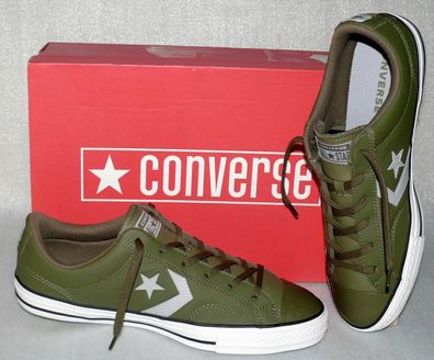 Converse 161598C STAR PLAYER OX Leder Schuhe Sneaker Boots 44 45 Olive White Gre