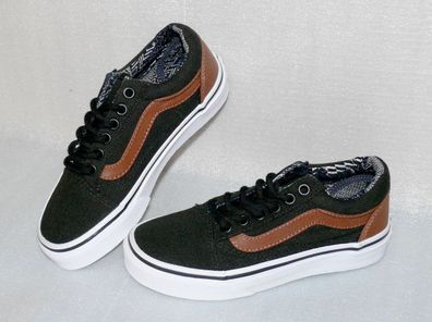 Vans OLD SKOOL K'S Canvas Kinder Schuhe Sneaker 31 UK13 C&L Black Brown White