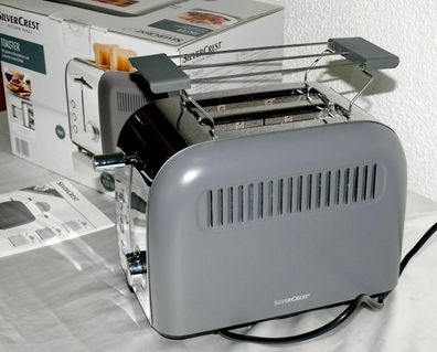 SC STC920A1 Designer Toaster Doppelschlitz 920W 6 Stufen Brotaufsatz Grau Chrom