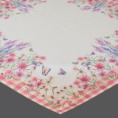 Tischdecke 85 x 85 cm Mitteldecke Sommer Frühling weiß rosa Blumen Tischdeko
