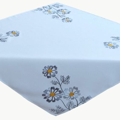Tischdecke 85 x 85 cm Mitteldecke weiß blau grau Blumen bestickt