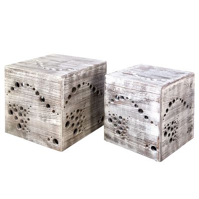 Hocker Beistelltisch 2er set Holz Würfel Nachttisch grau Cube Couchtisch 1828
