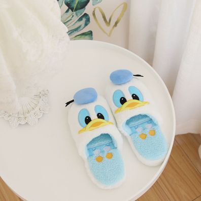 Damen Donald Duck Plüsch Hausschuhe Warm Hause Slippers Weiß Blau Größe36-39