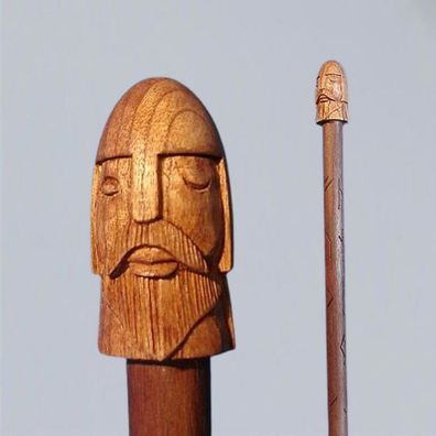 Runenstab ODIN Holz (älteres Futhark) 1,2 m Schamanenstab Handgeschnitzt