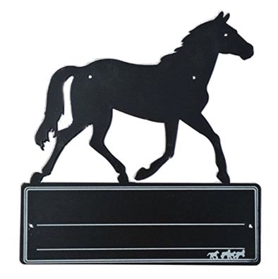 Stalltafel, HKM Boxenschild "Pferd" Metall, Boxentafel, schwarz