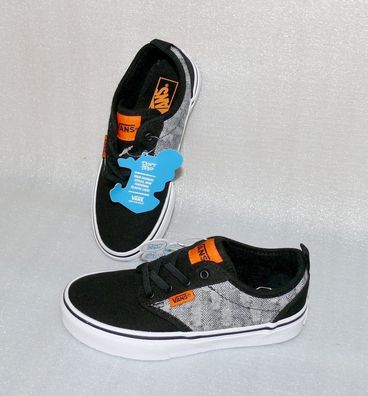 Vans Atwood Y'S Canvas Kinder Schuhe Freizeit Sneaker Gr 31 UK13 Black Grau Weiß