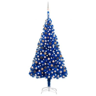 Künstlicher Weihnachtsbaum mit LEDs & Kugeln Blau 210 cm PVC