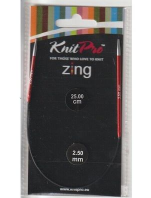 KnitPro Zing Alu Fixed Cirular Needle, Rundstricknadel, 25 cm / 2,5 mm