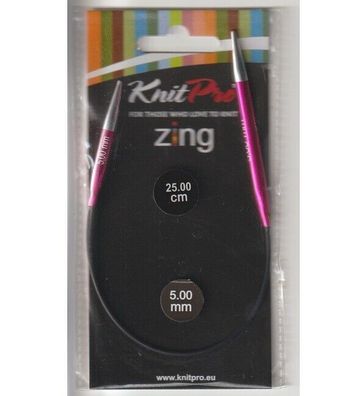 KnitPro Zing Alu Fixed Cirular Needle, Rundstricknadel, 25 cm / 5,0 mm