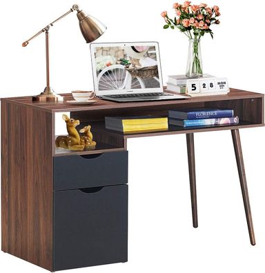 Schreibtisch mit offenem Fach und Schrank, Computertisch Holz 120x55x78cm für Büro